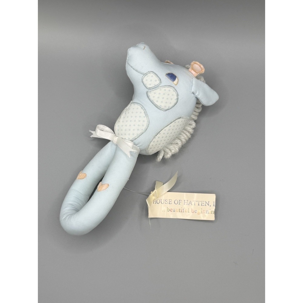 Vtg Pastel House of Hatten Horse Cloth Plush Baby Rattle Embroidered NOS Tags
